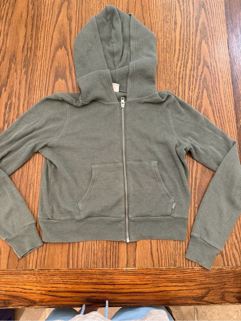 TNA Olive Ribbed Zip Front Hoodie